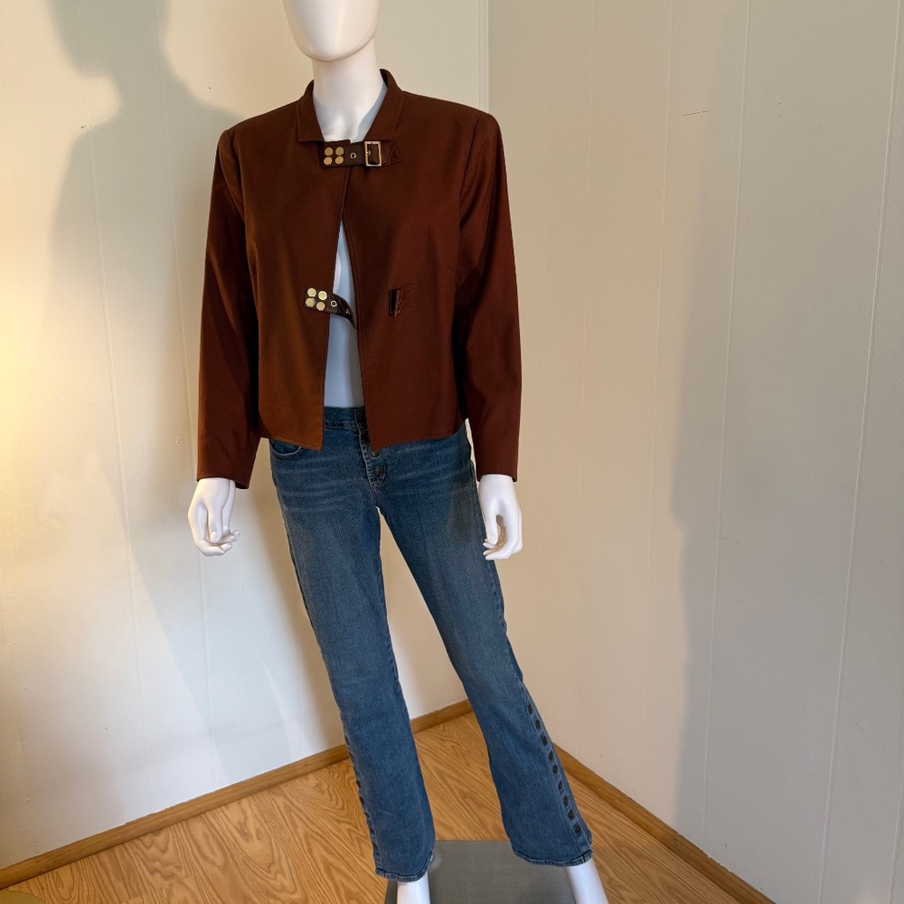 Sport Jacket, Brown, Gold Buckle, Flattering Silhouette, 14, Lightweight, Blazer